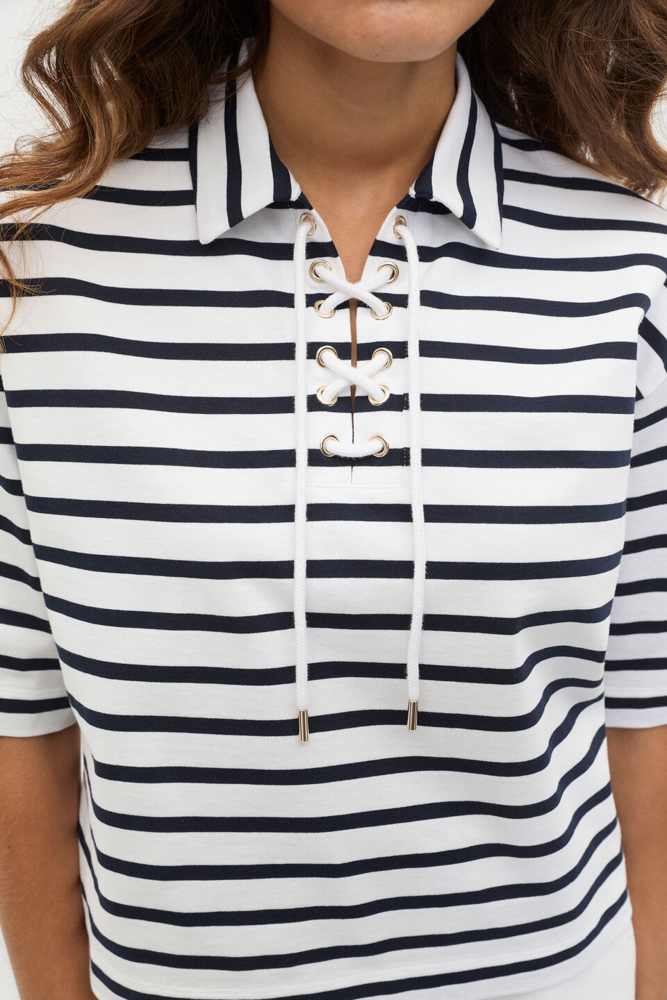 Stripe Tie Neck Polo  Twilight Blue Stripe