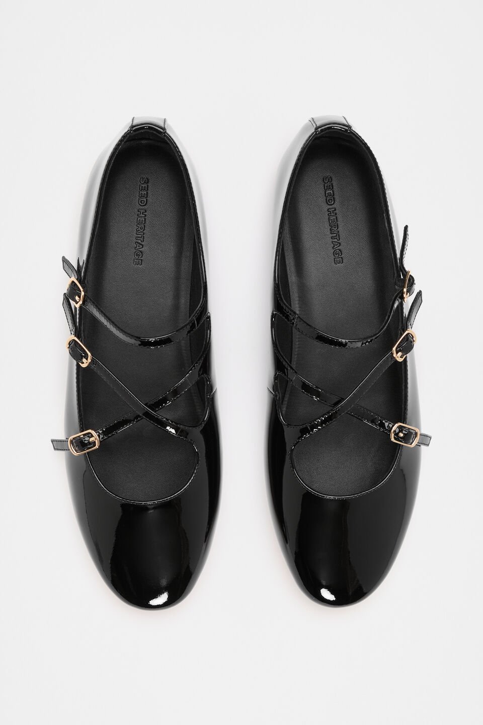 Cameron Triple Strap Ballet Flat  Black Patent