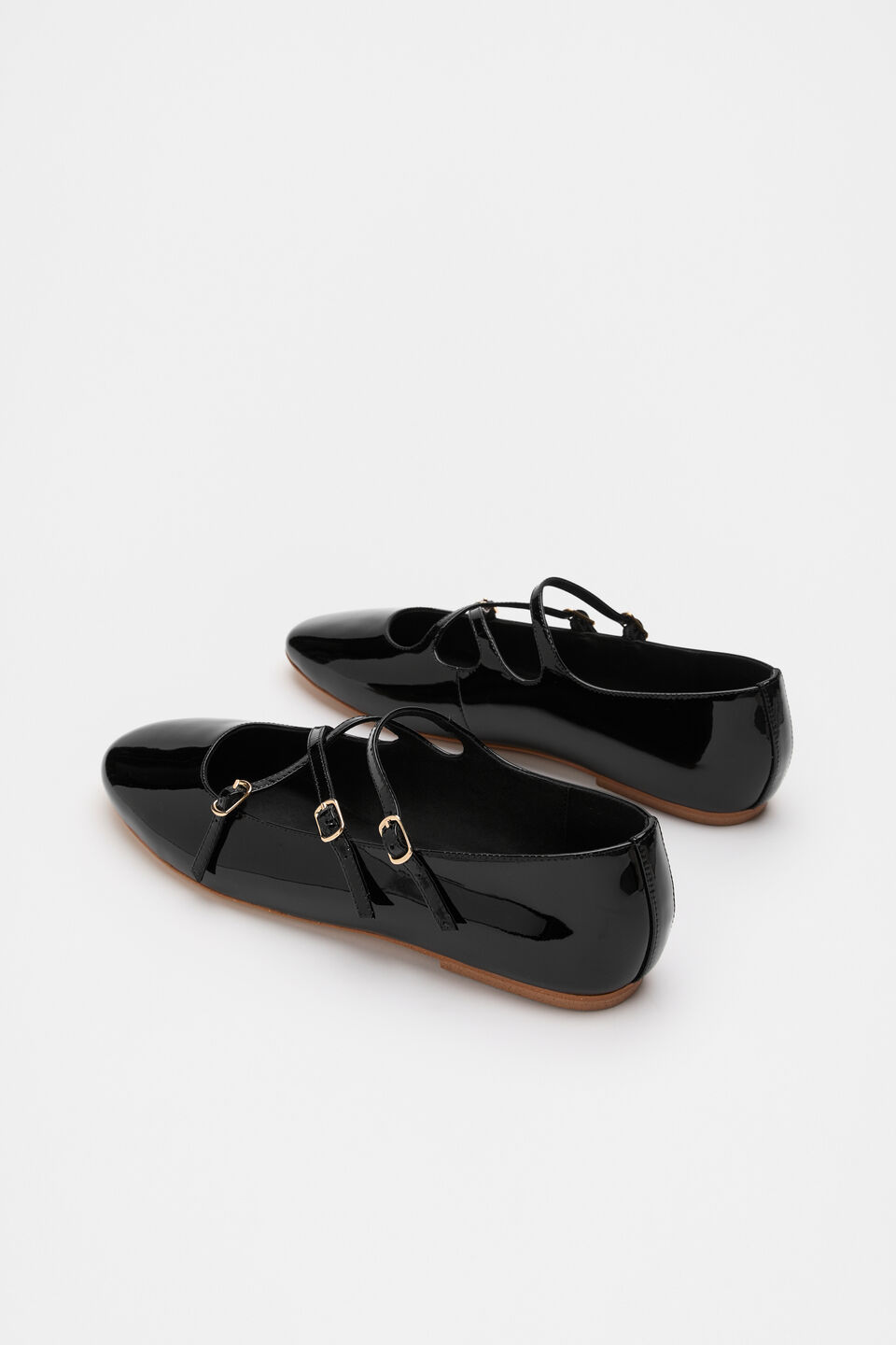 Cameron Triple Strap Ballet Flat  Black Patent
