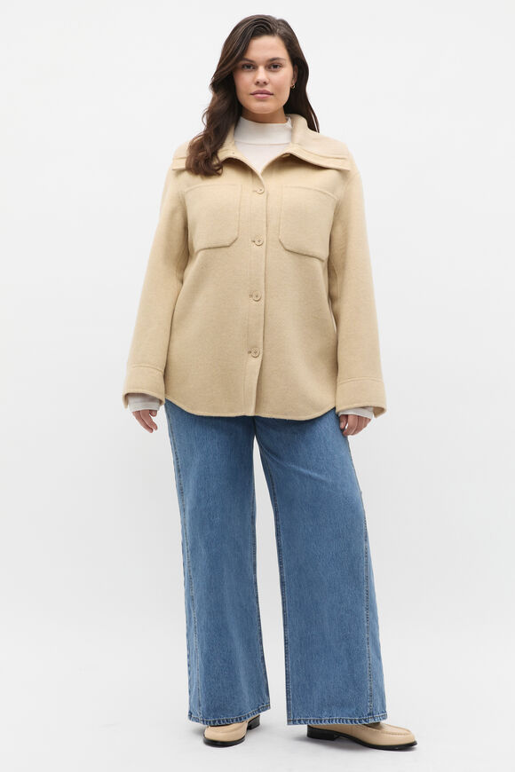 Wool Blend Rib Collar Shacket  Latte Marle  hi-res