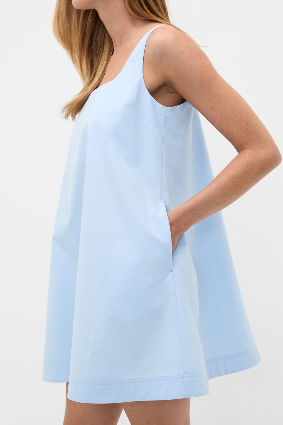 Poplin Shift Mini Dress  Arctic Blue