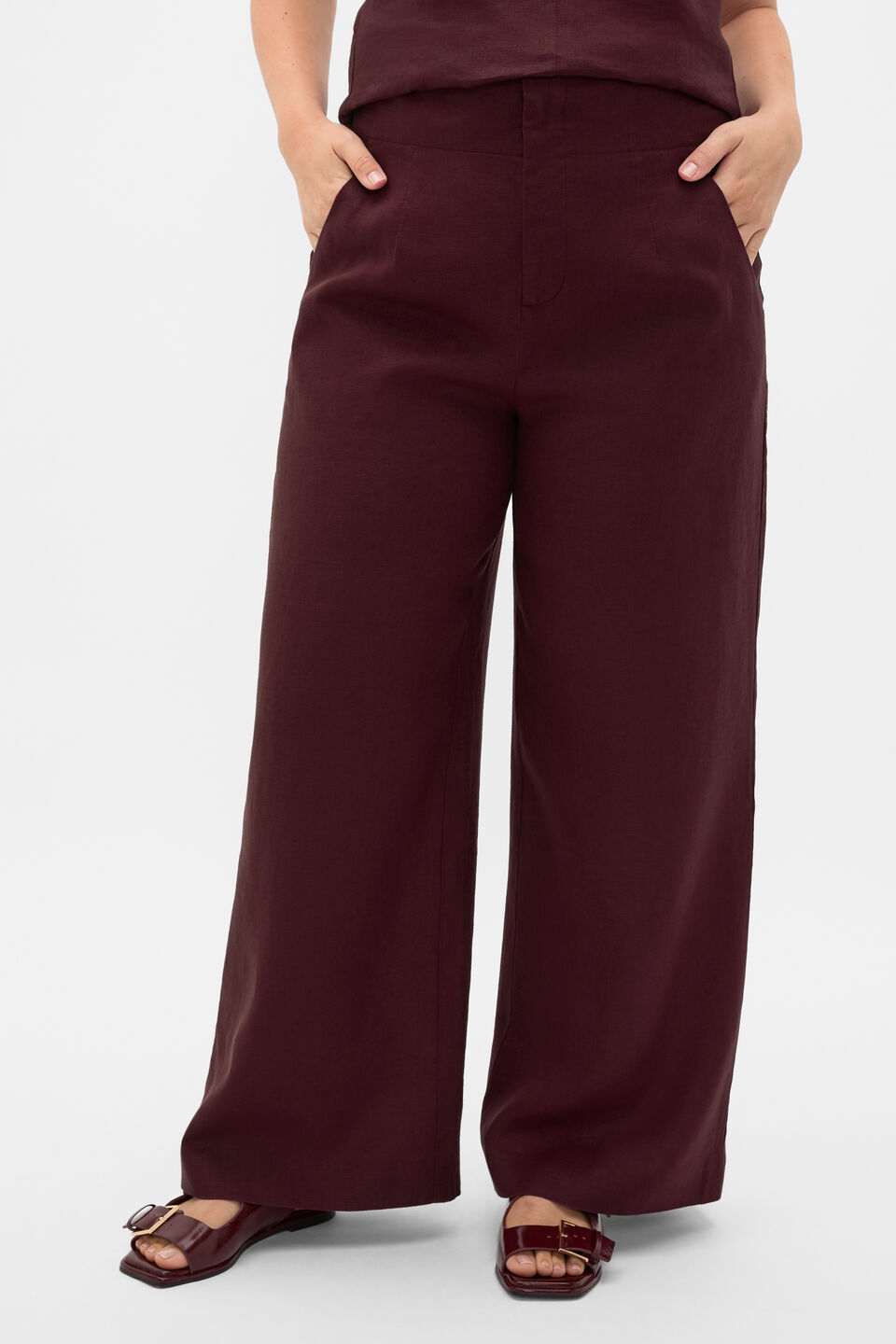 Core Linen Waisted Pant  Plum Red