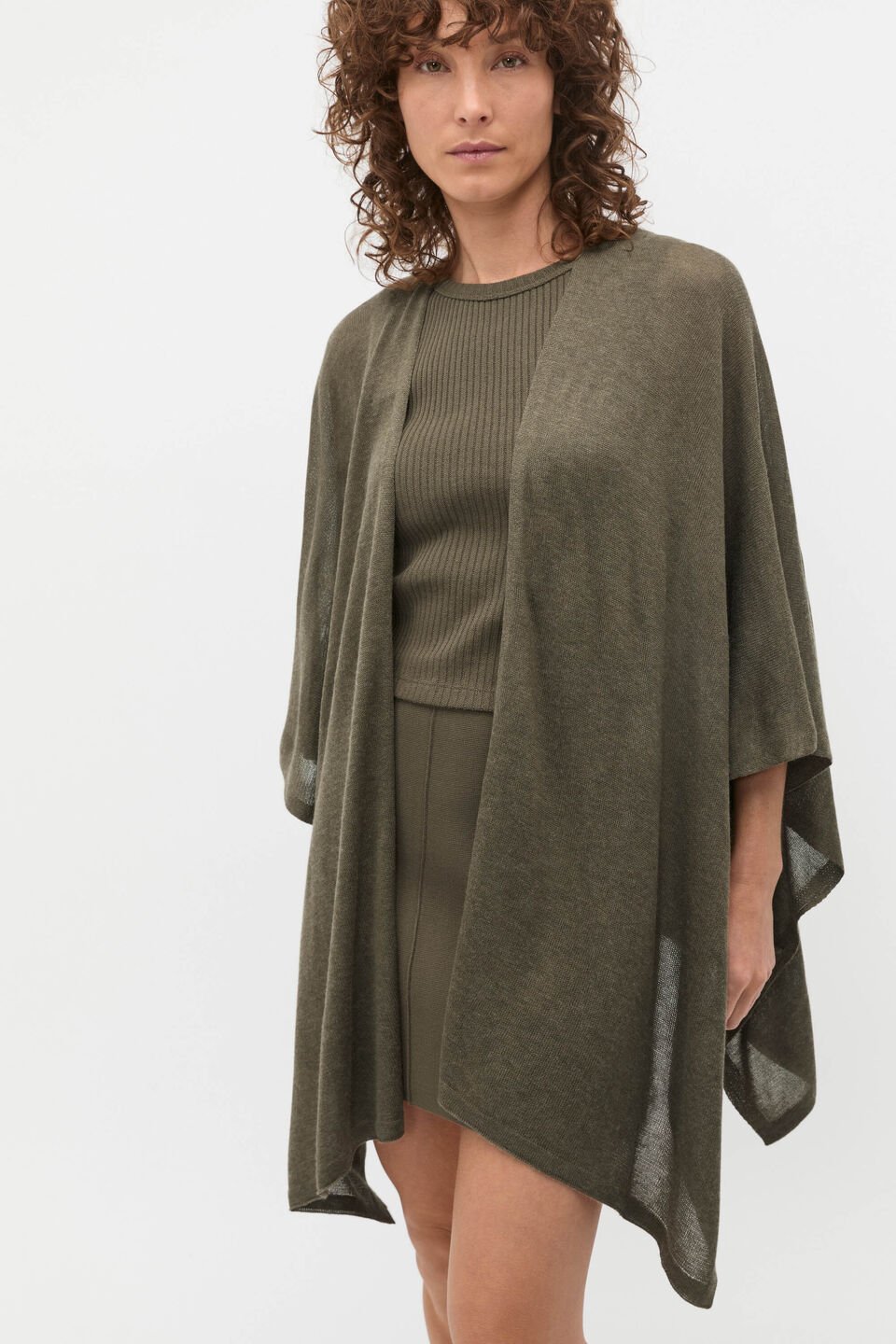 Fine Knit Poncho  Olive Leaf