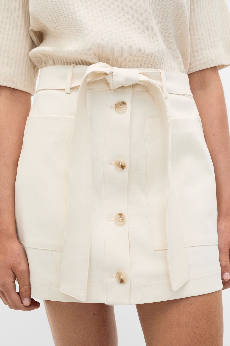 Belted Pocket Mini Skirt  Coconut Cream