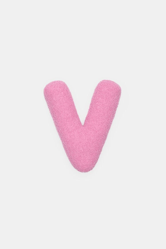 Pink Boucle Initial Cushion  V  hi-res