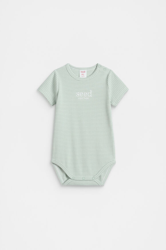 Core Rib Logo Bodysuit  Sage Stripe  hi-res