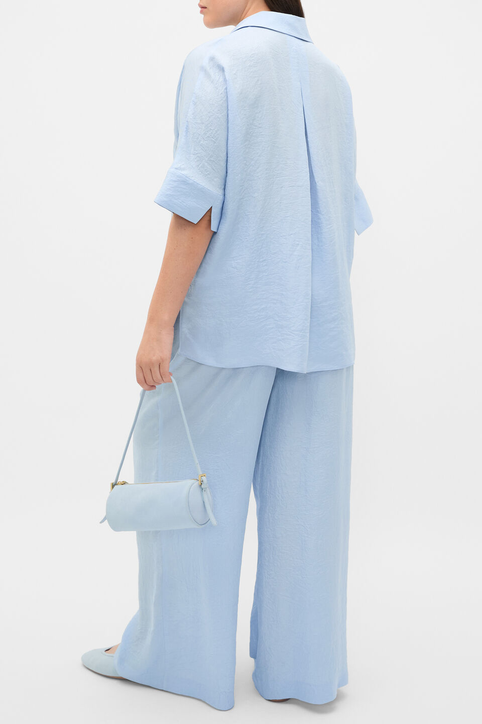 Textured Satin Collared Popover  Arctic Blue