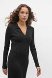 Crepe Ribbed Polo Midi Dress  Black  hi-res