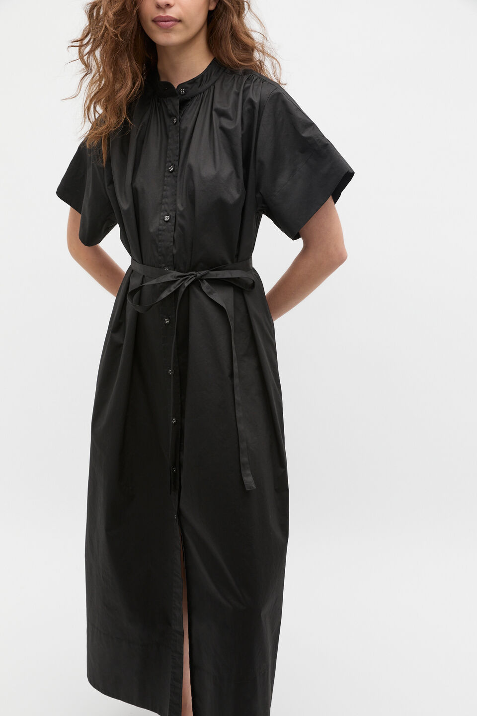 Poplin Voluminous Maxi Dress  Black