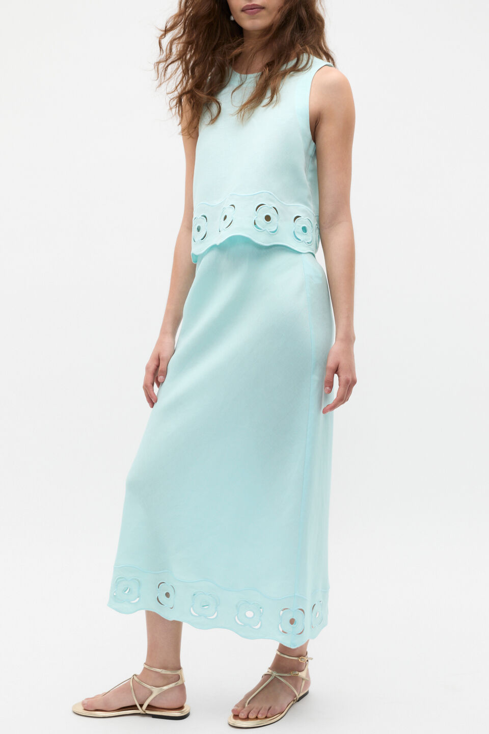 Retro Embroidered Hem Midi Skirt  Skyway