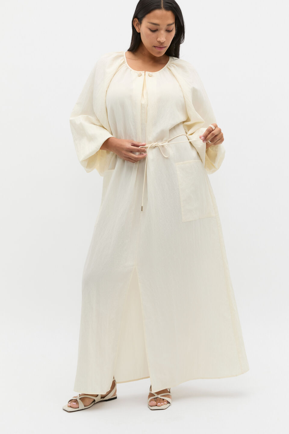 Crushed Gathered Maxi Dress  Buttercream