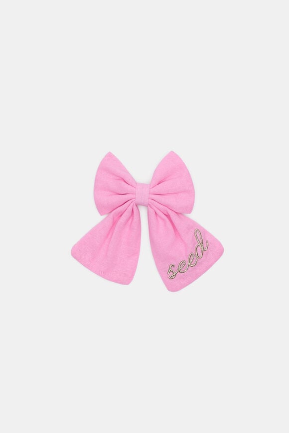 Seed Embroidered Bow Duck Clip  Candy Pink  hi-res