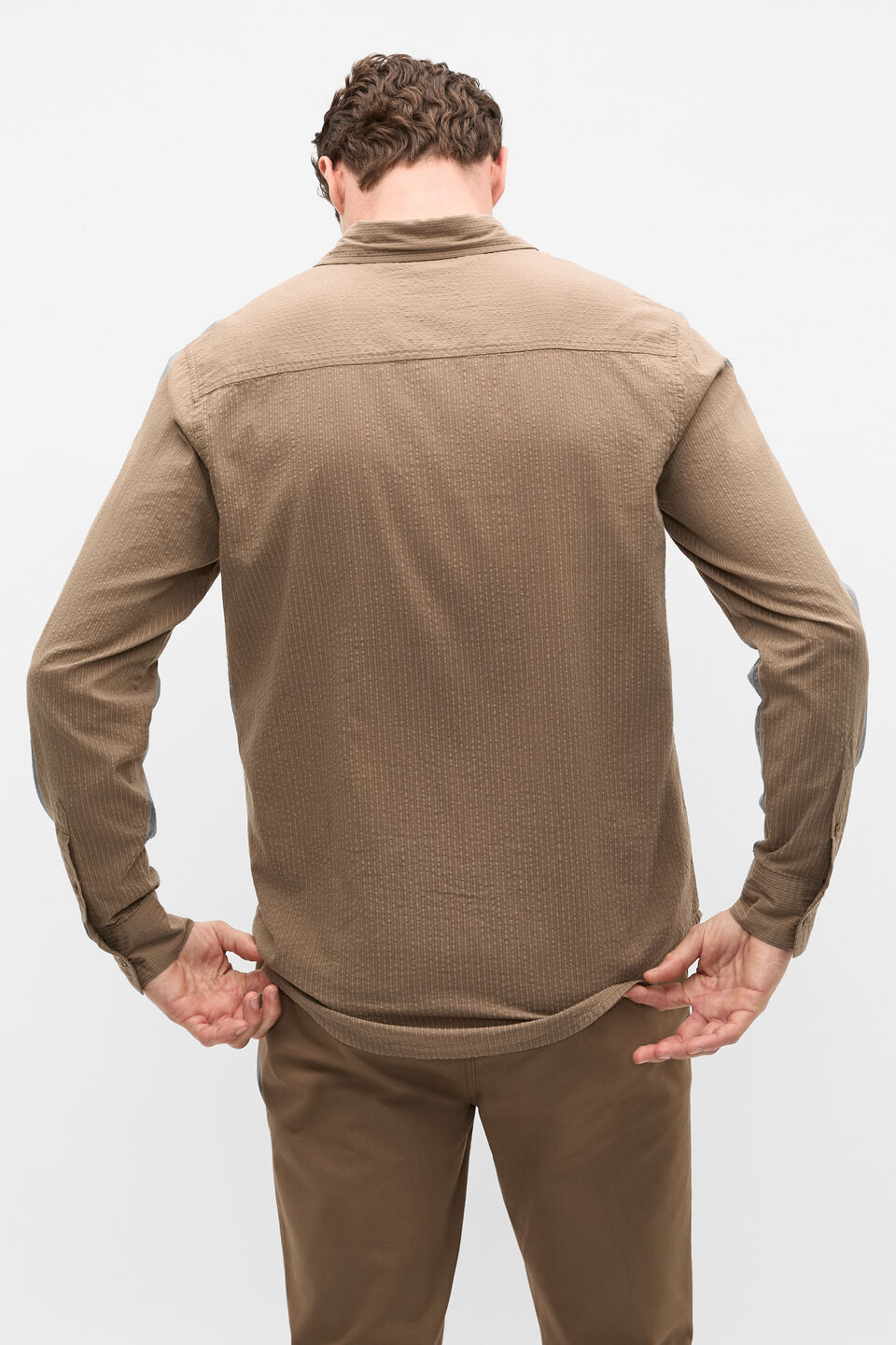 Seersucker Stripe Shirt  Coffee