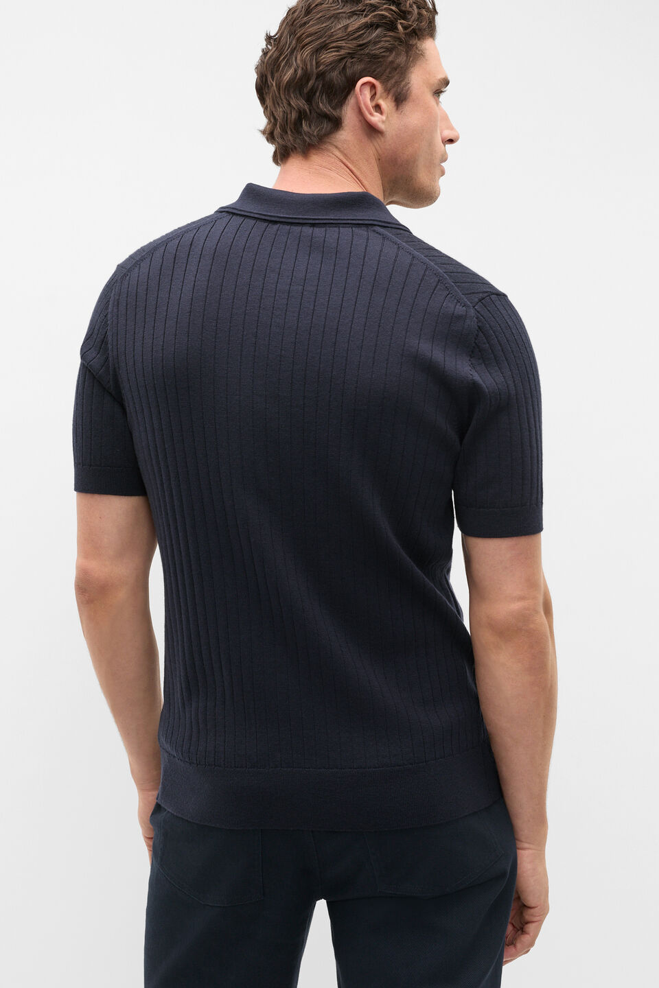 Short Sleeve Merino Knit Polo  Midnight Blue