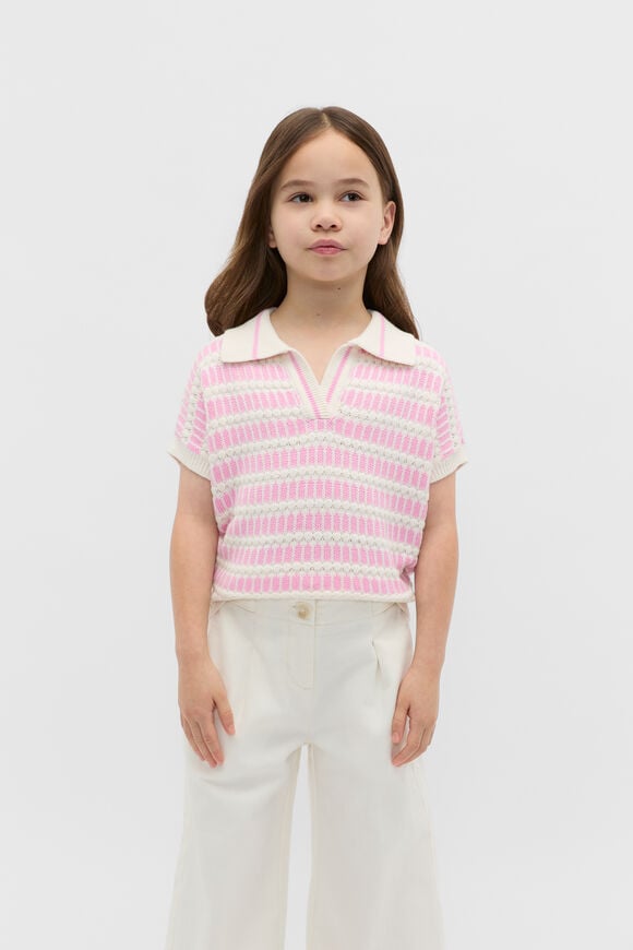 Jacquard Knit Tee  Candy Pink  hi-res