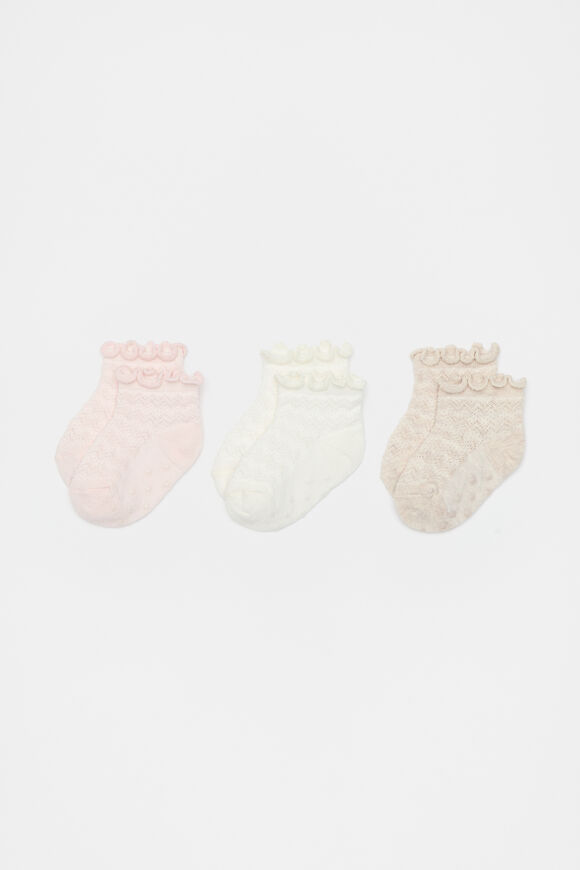 Zig Zag Frill Sock 3 Pack  Light Pink  hi-res