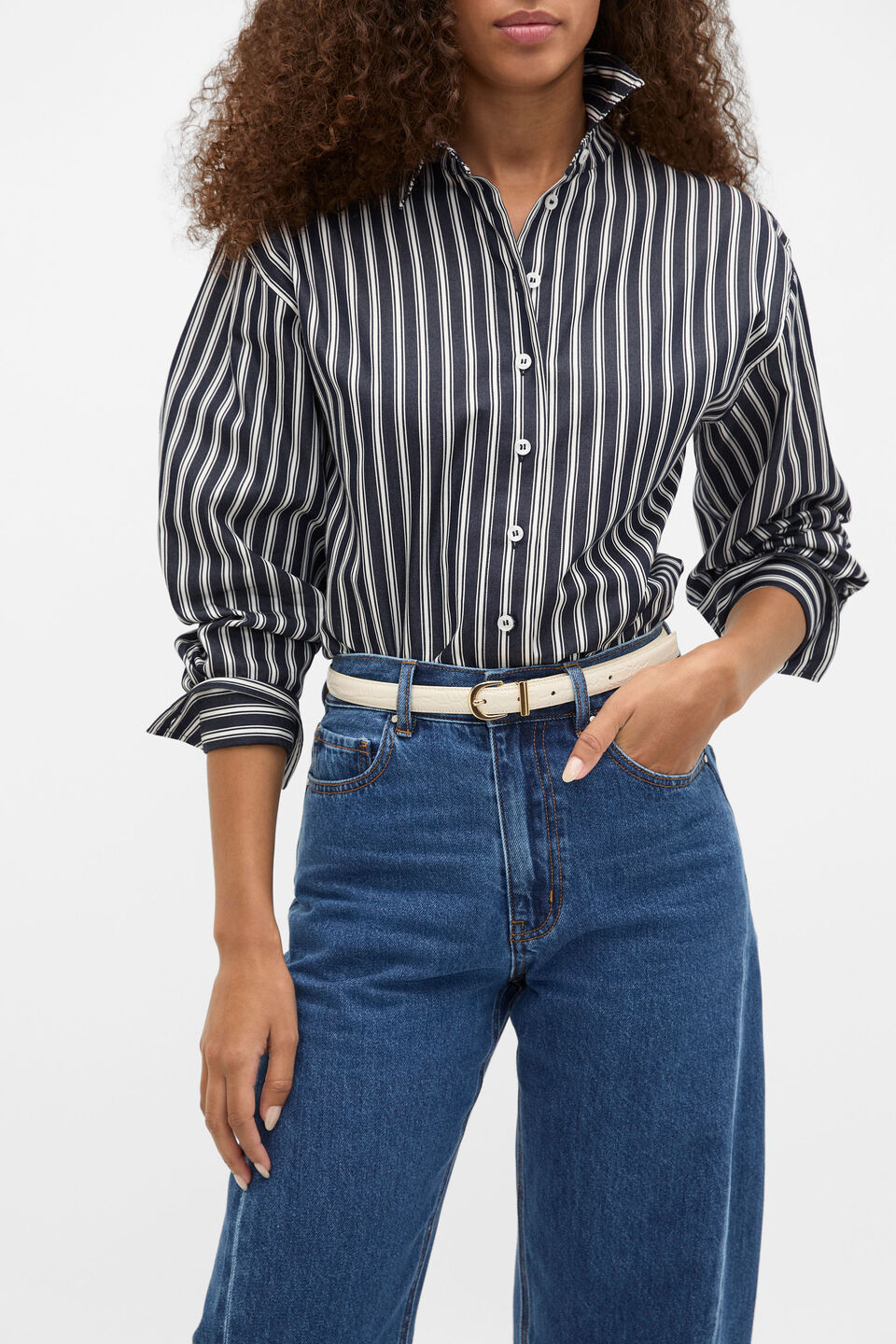 Raven Metal Keeper Belt  Cream Croc