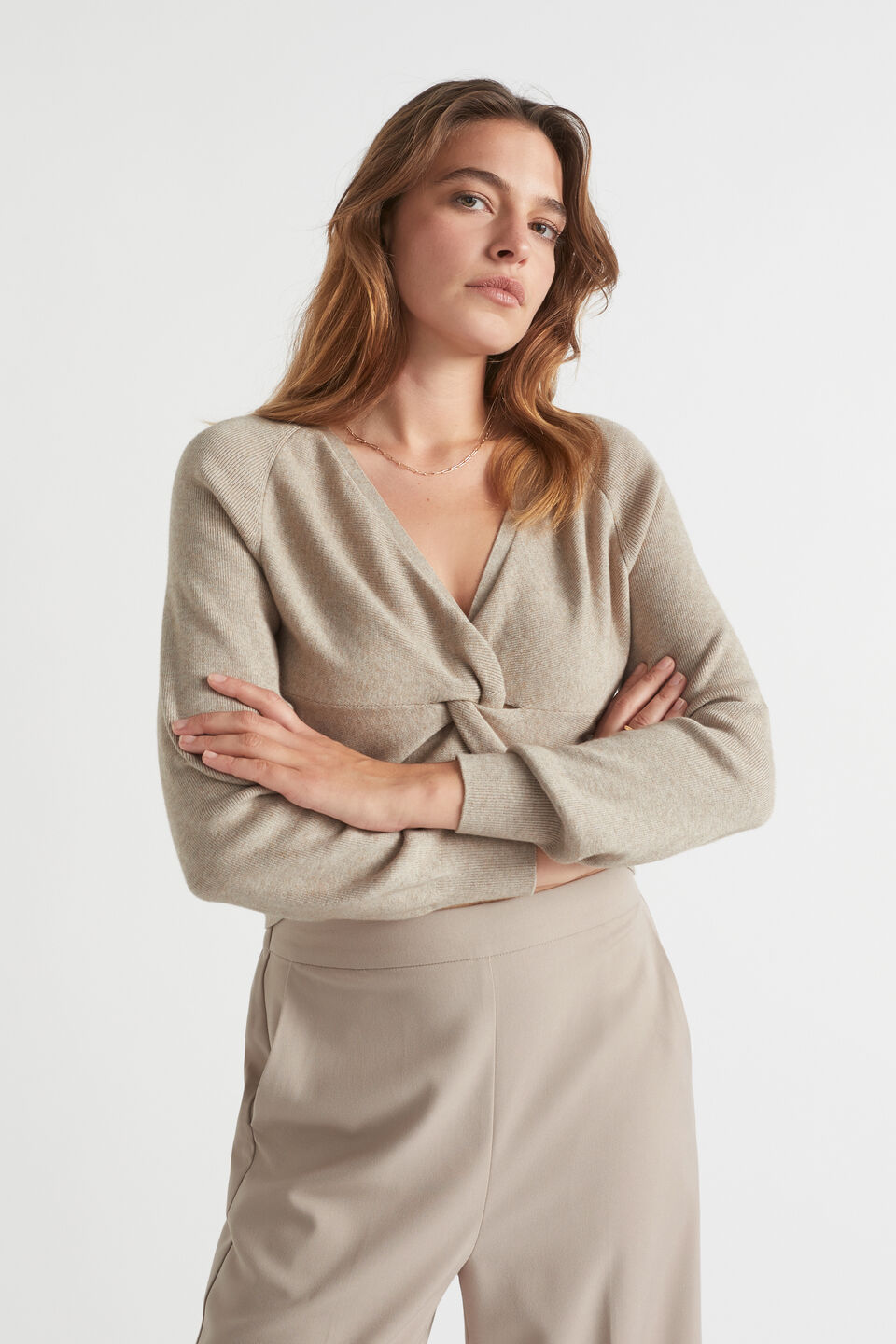 Twist Front Knit  Light Storm Marle