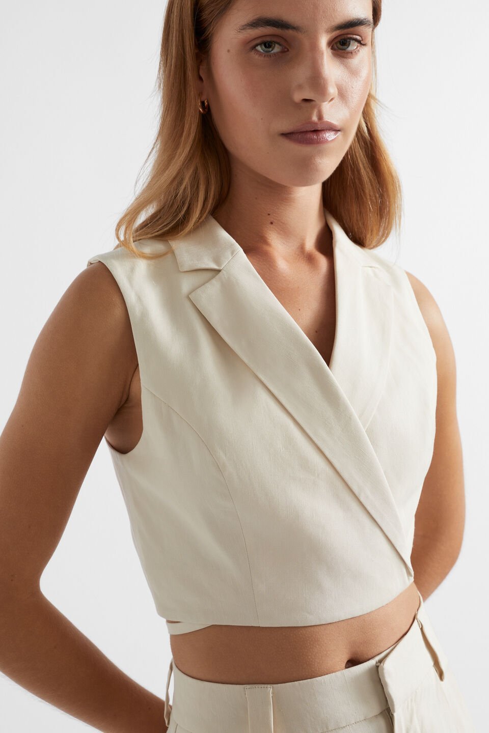 Wrap Tie Waist Vest  Oyster