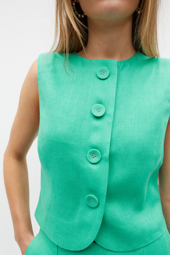 Linen Button Down Shell Top  Deep Emerald  hi-res