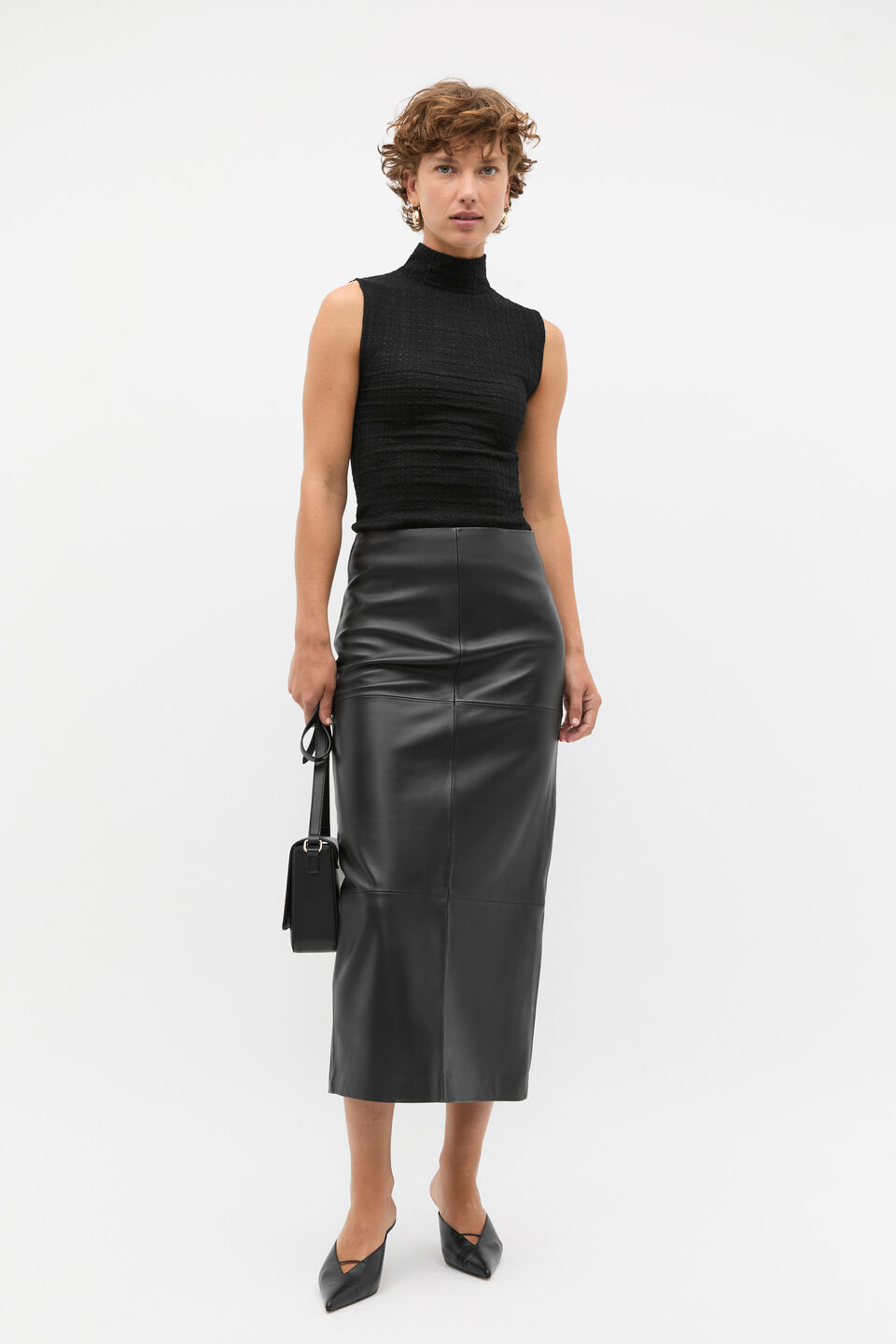 Leather Column Skirt  Black