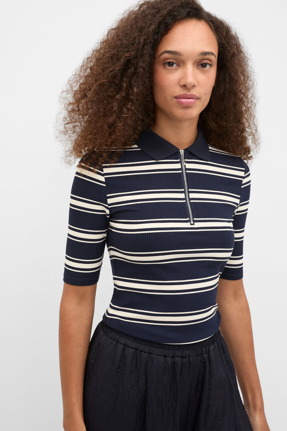Variegated Rib Polo Top  Twilight Blue Stripe