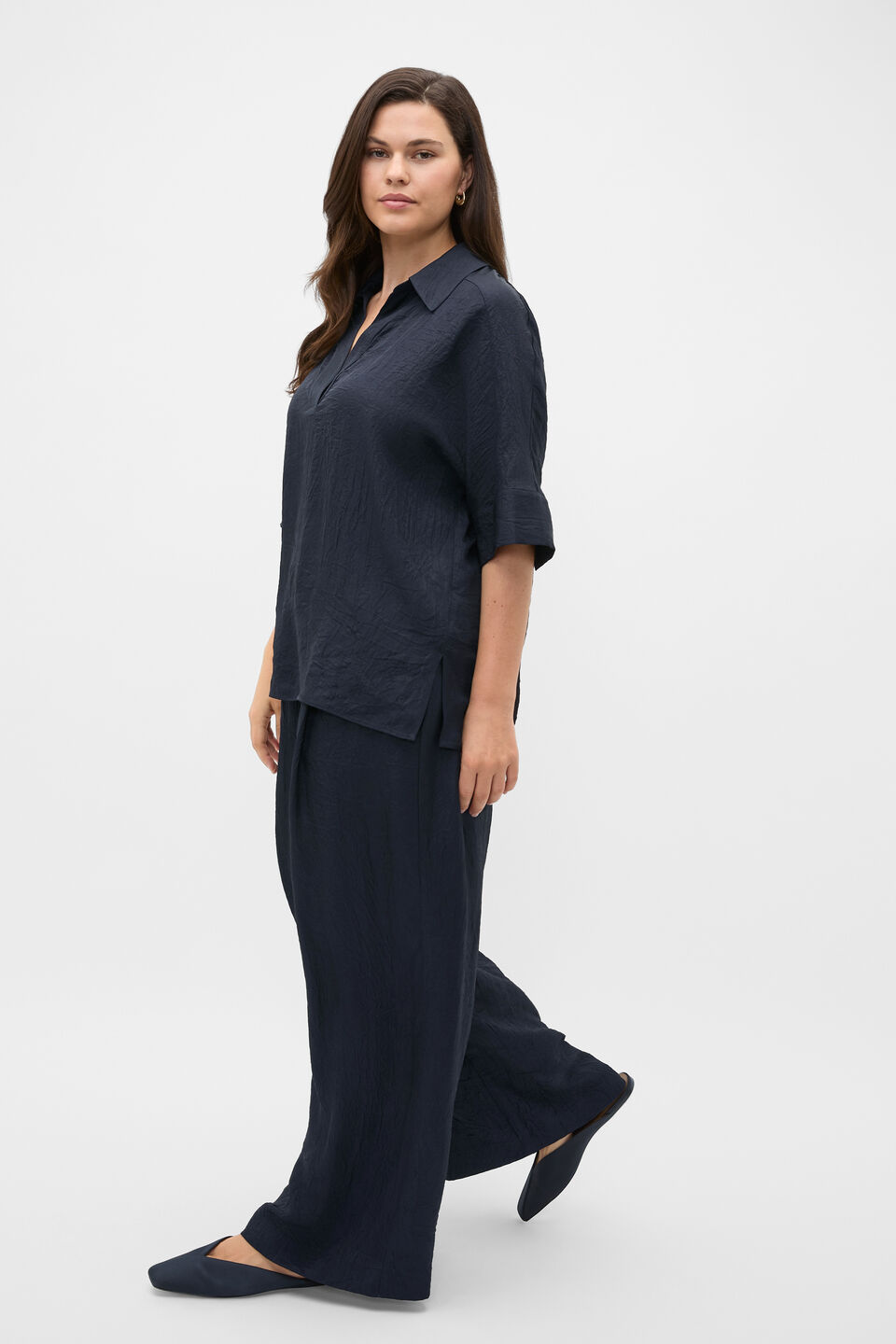 Textured Satin Gathered Pant  Twilight Blue