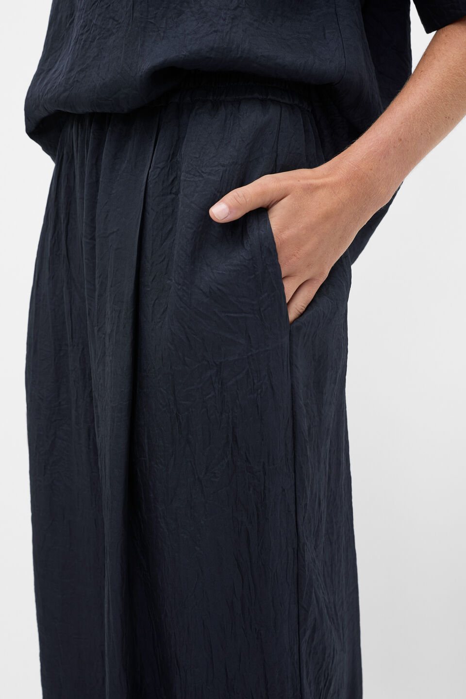 Textured Satin Gathered Pant  Twilight Blue