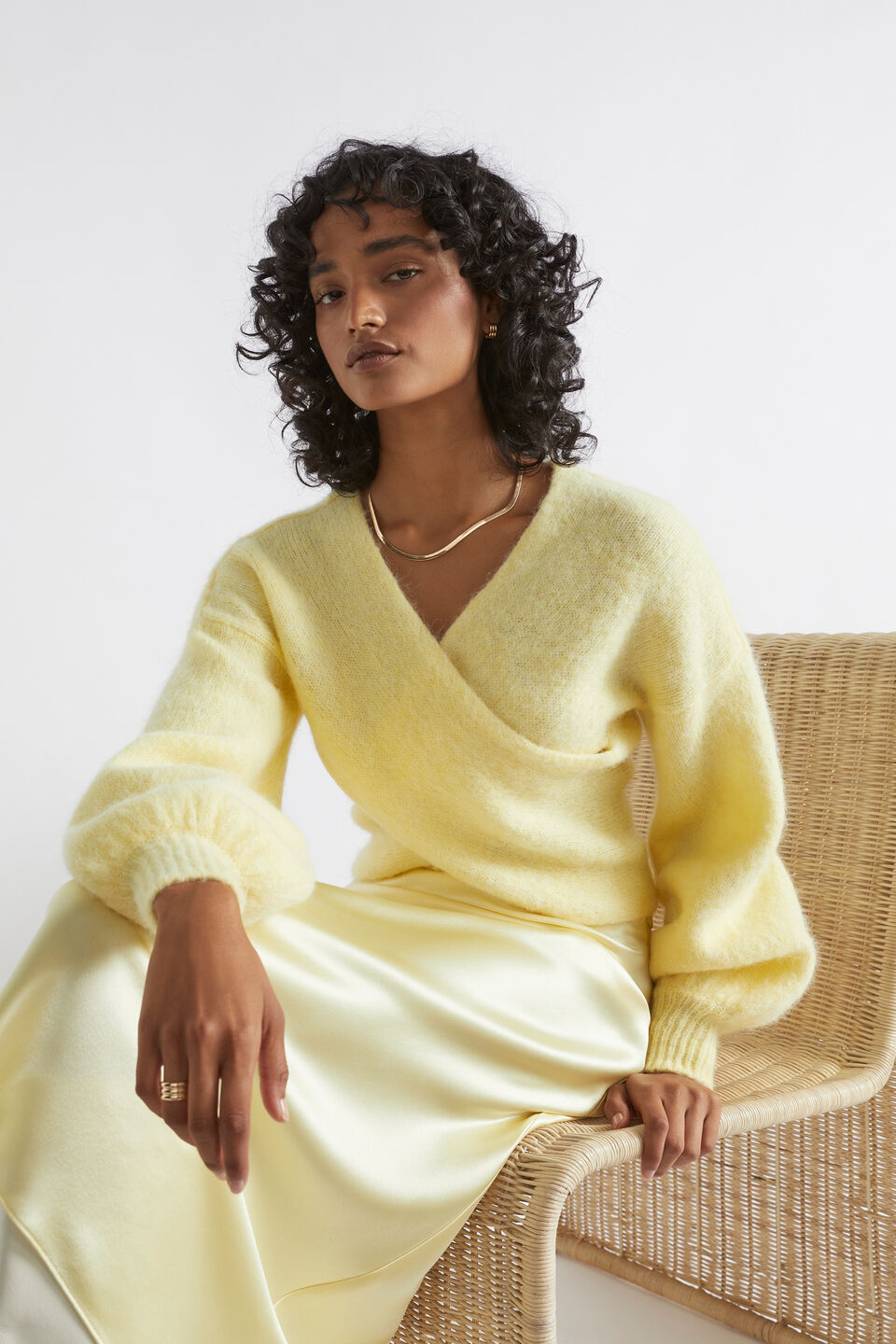 Wool Blend Wrap Sweater  Soft Butter Marle