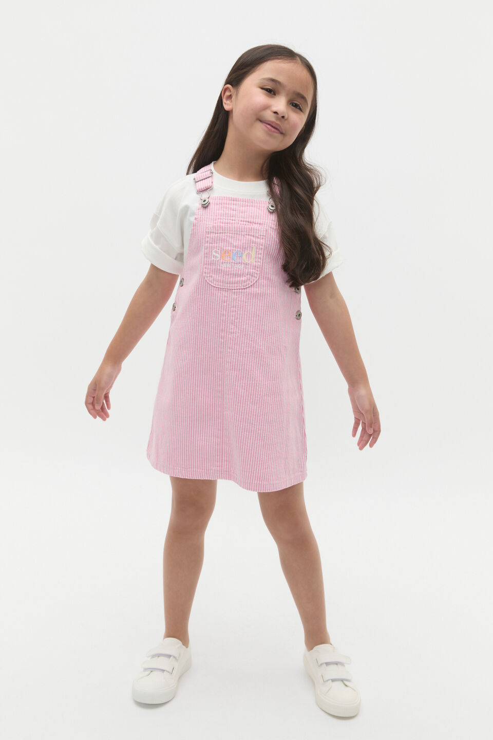 Logo Denim Pinafore  Candy Pink