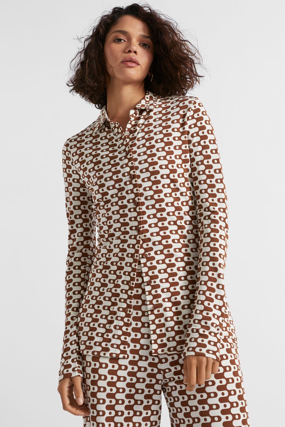 Geo Swirl Polo Top  Spice Geo