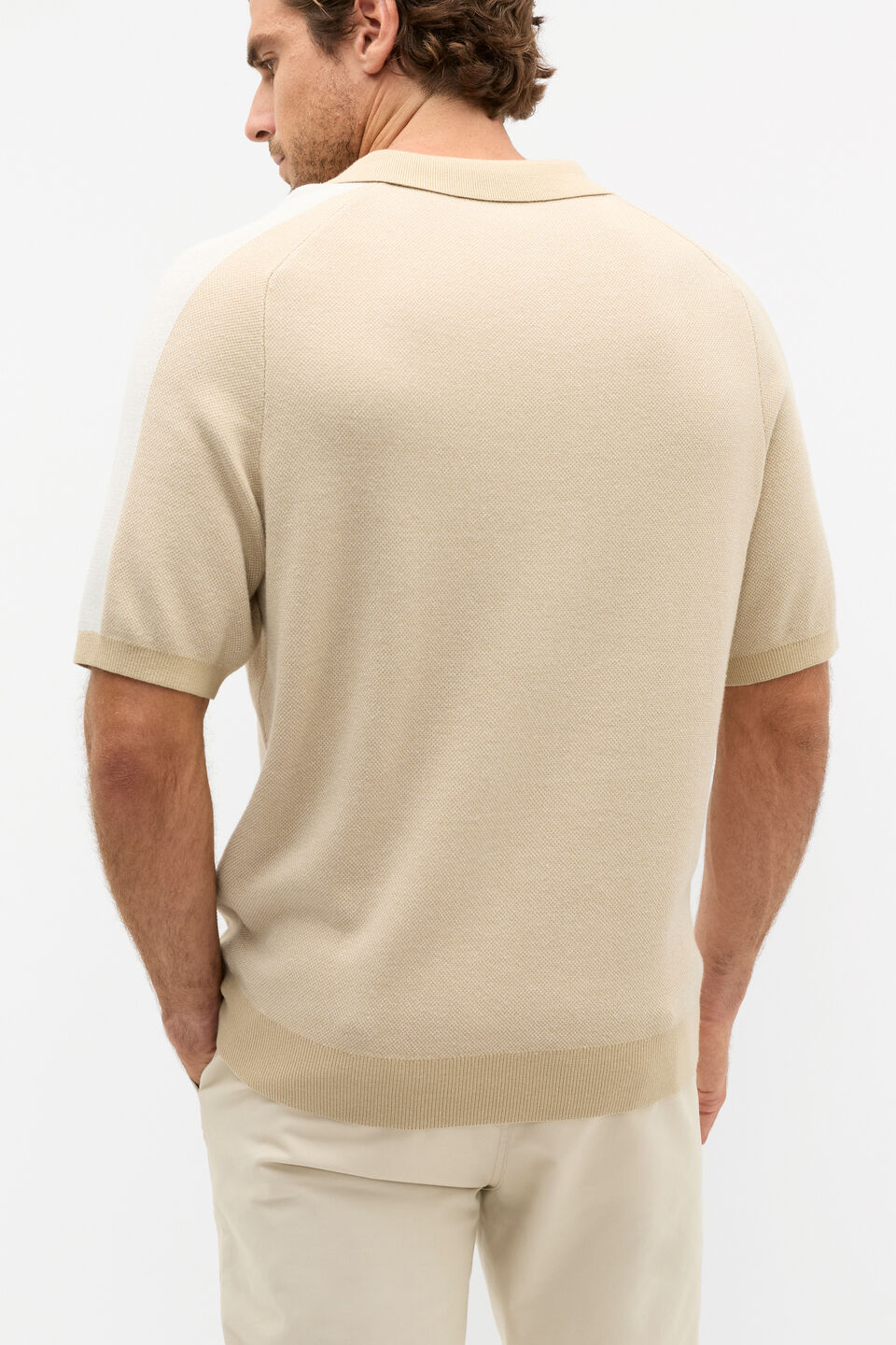 Colourblock Knit Polo  Cashew Marle