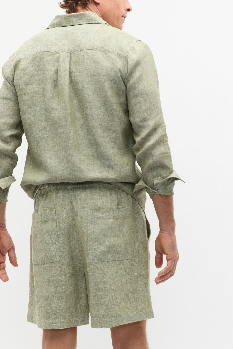 Linen Pullon Short  Green Apple