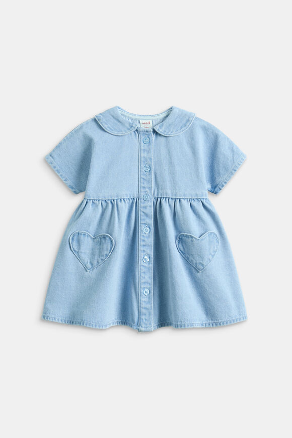 Heart Pocket Denim Dress  Cloud Blue Wash  hi-res