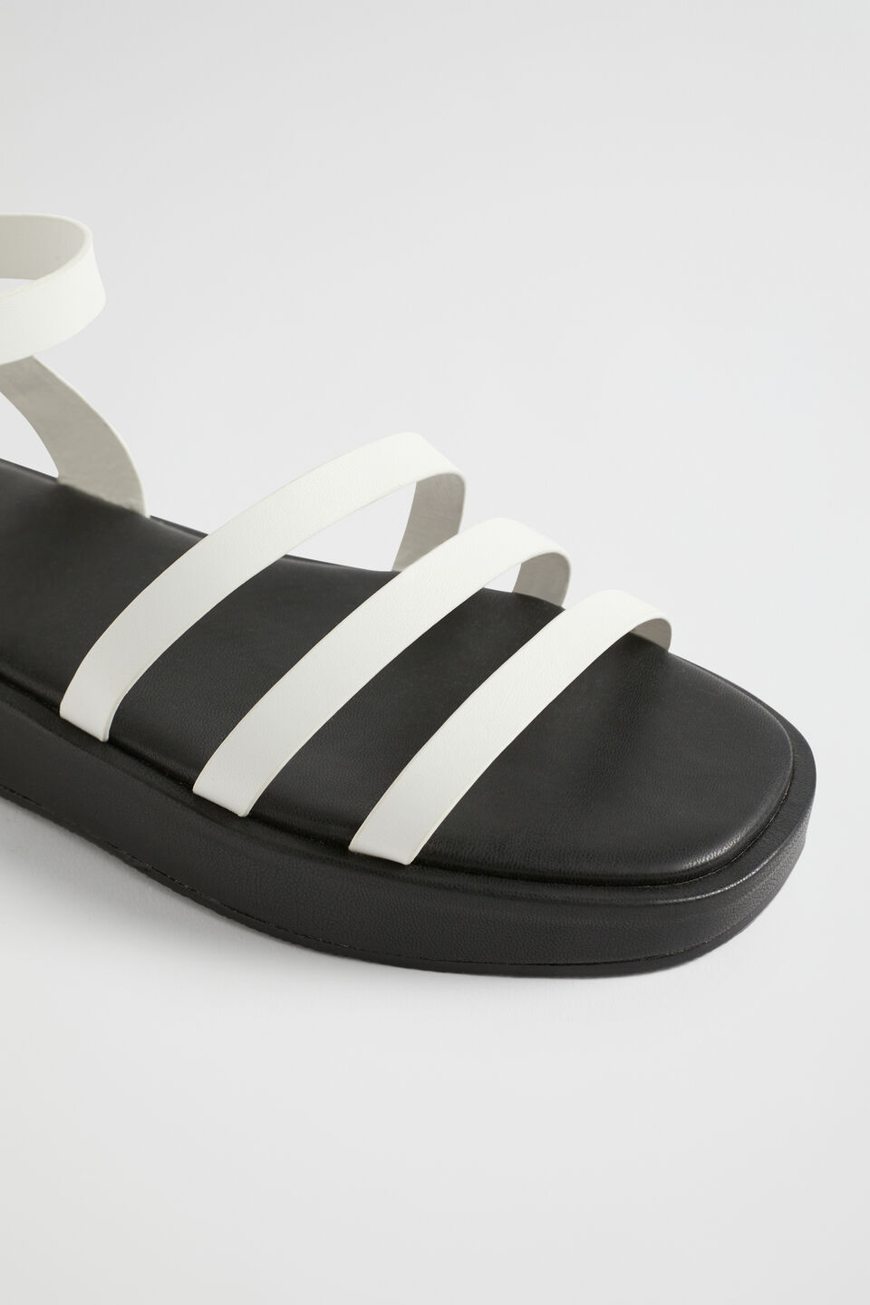 3 Strap Flatform Sandal  White Black
