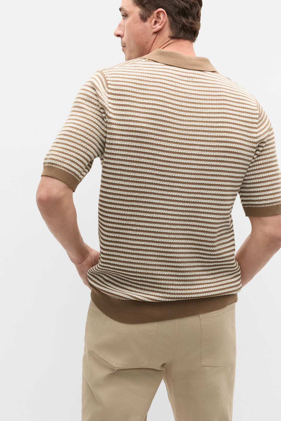 Contrast Stripe Knit Polo  Coffee