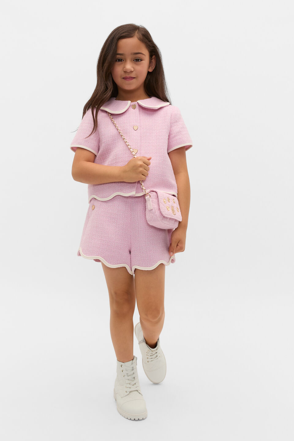 Scallop Tweed Short  Candy Pink