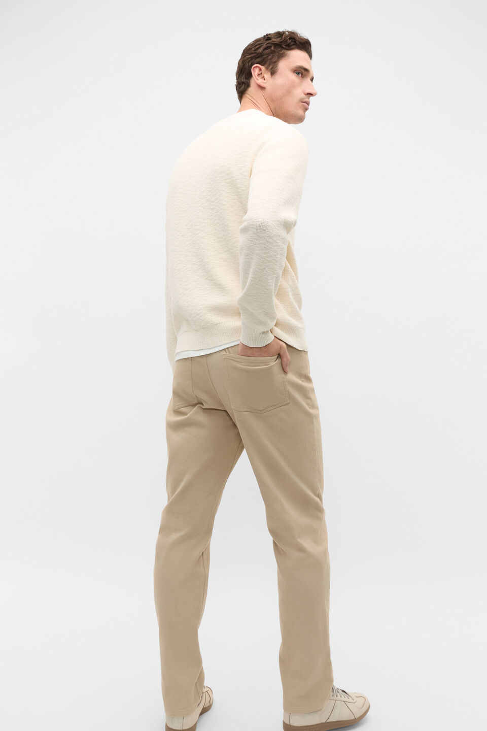 Slub Yarn Crew Neck Knit  Cream