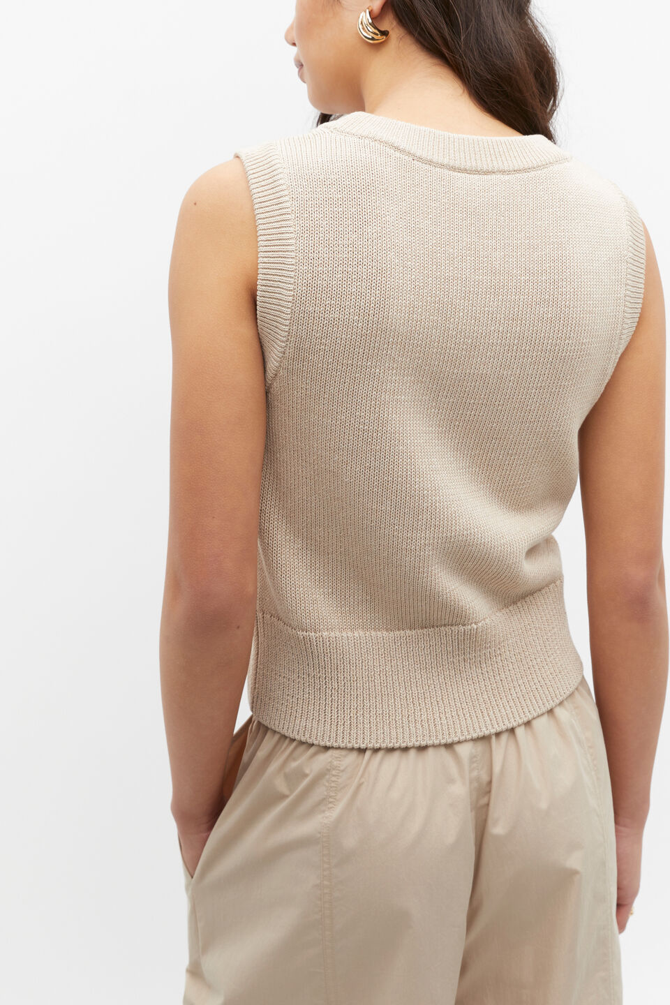 Cotton V Neck Crop Knit  Sandshell Marle