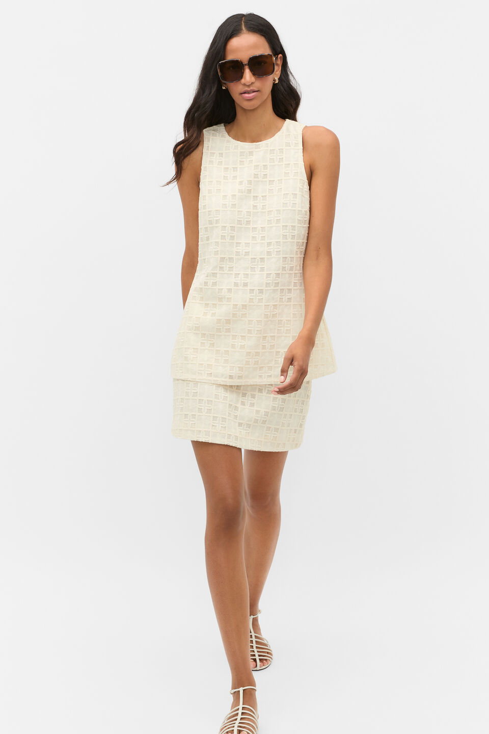 Tile Embroidery Top  Coconut Cream