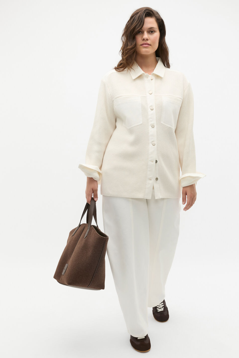 Denim Rib Knit Jacket  Cloud Cream