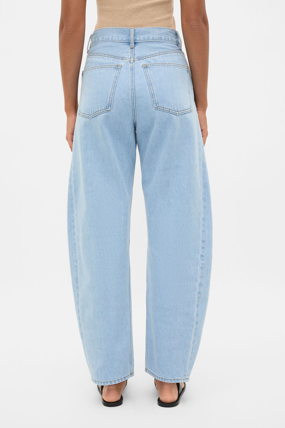 High Waisted Barrel Leg Jean  Glacial Blue Wash