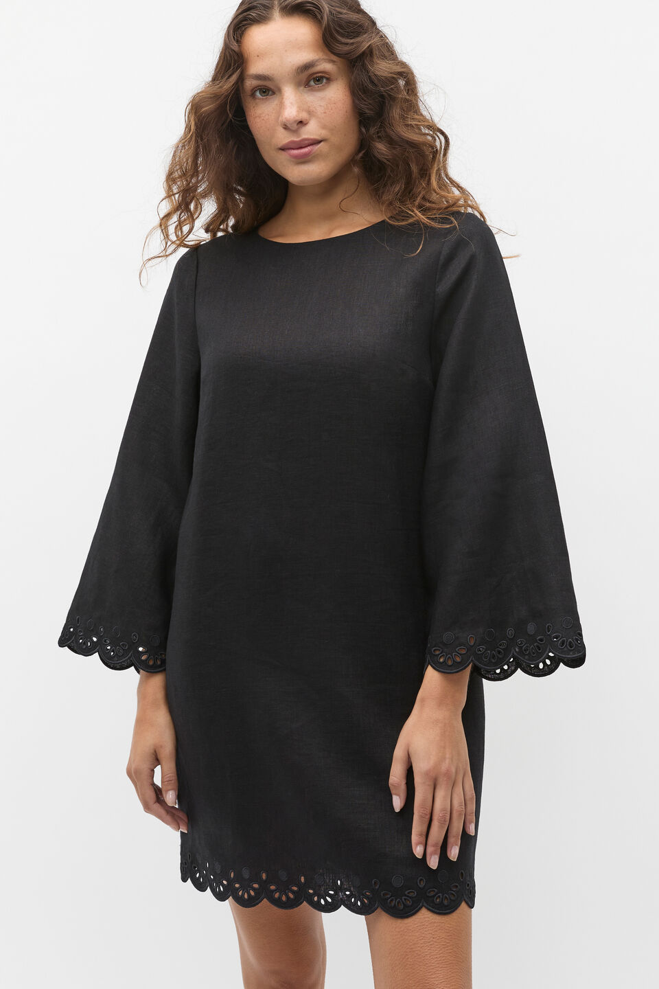 Scallop Broderie Mini Dress  Black