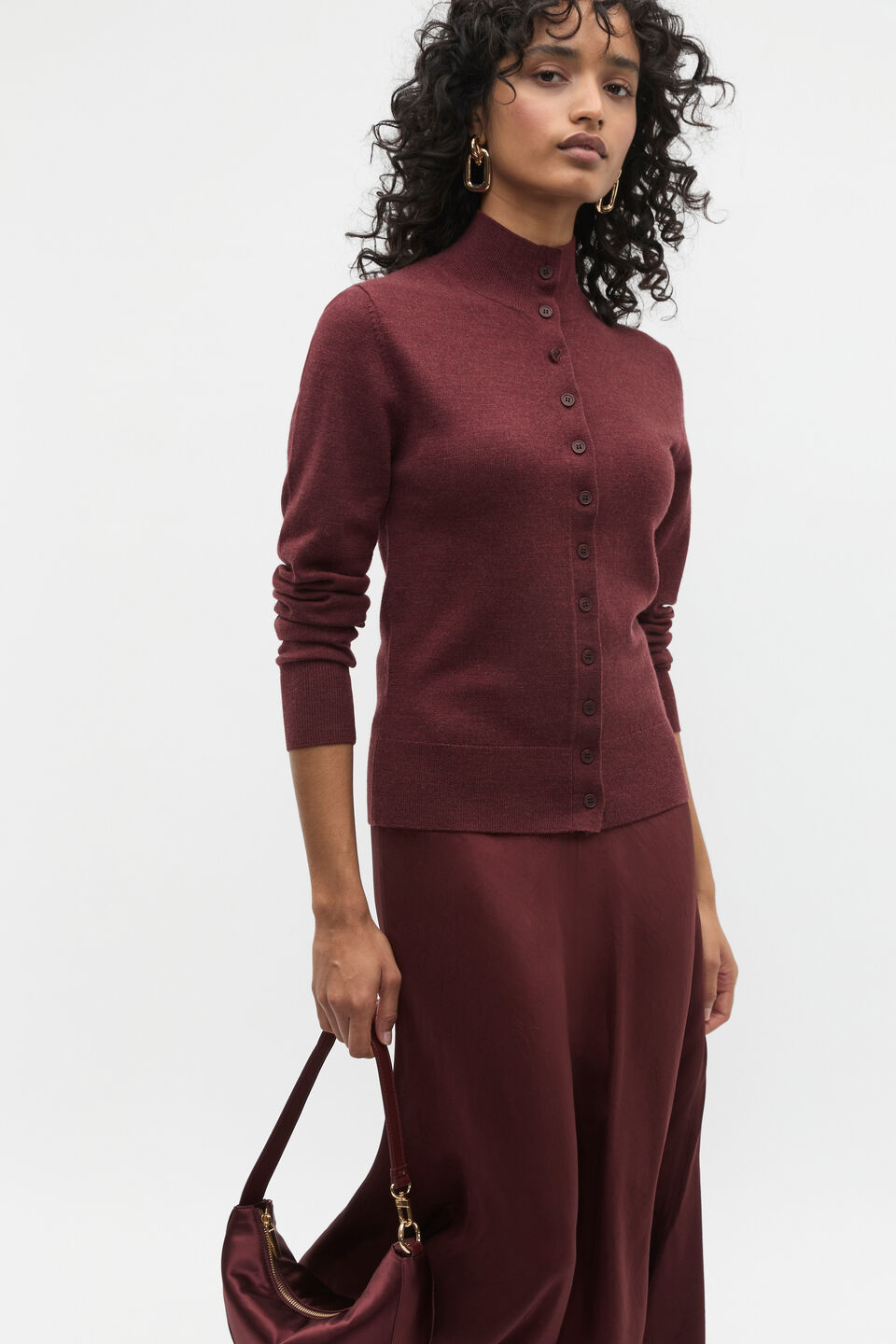 Merino Wool Funnel Neck Knit  Merlot Marle