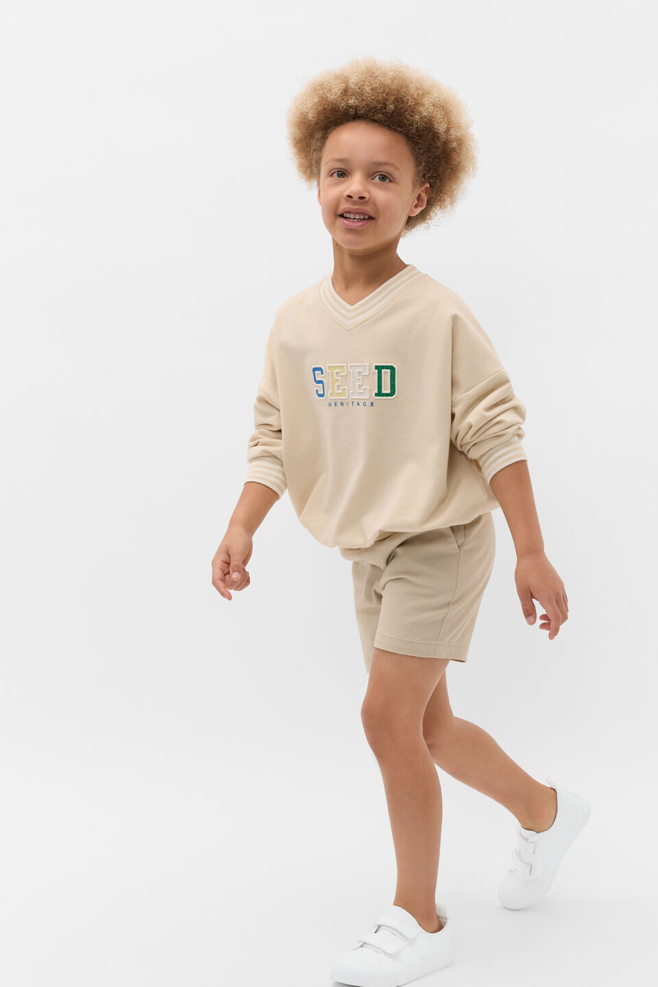 V Neck Logo Sweat  Moonstone