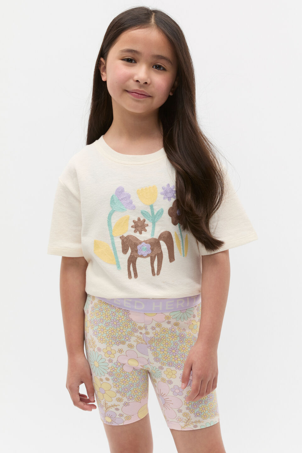 Floral Bike Short  Vintage Cream