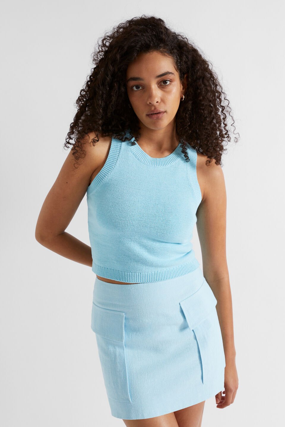 Cotton Knit Top  Shimmer Blue