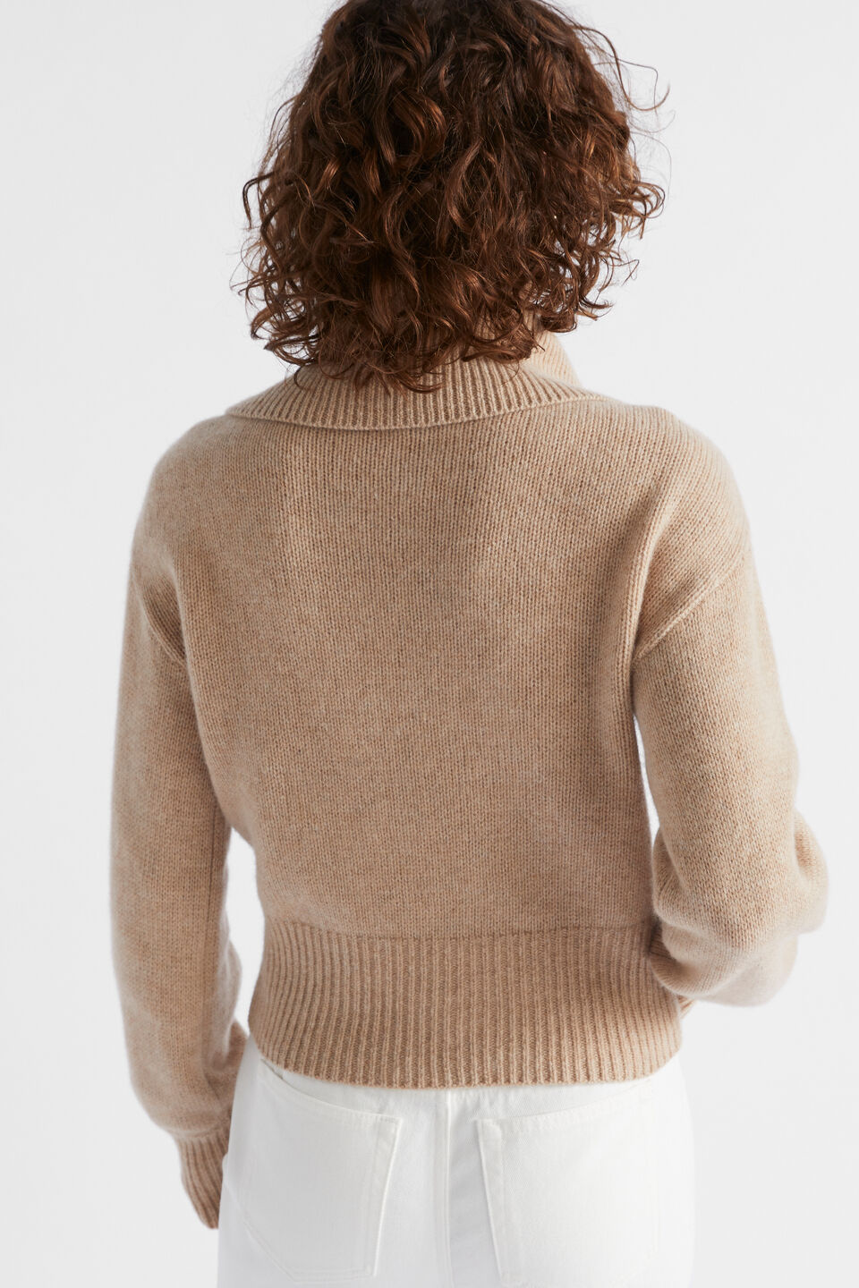 Merino Wool Funnel Neck Knit  Champagne Beige Marle