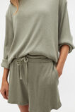 Ribbed Long Sleeve Top And Short PJ Set  Rainforest Marle  hi-res