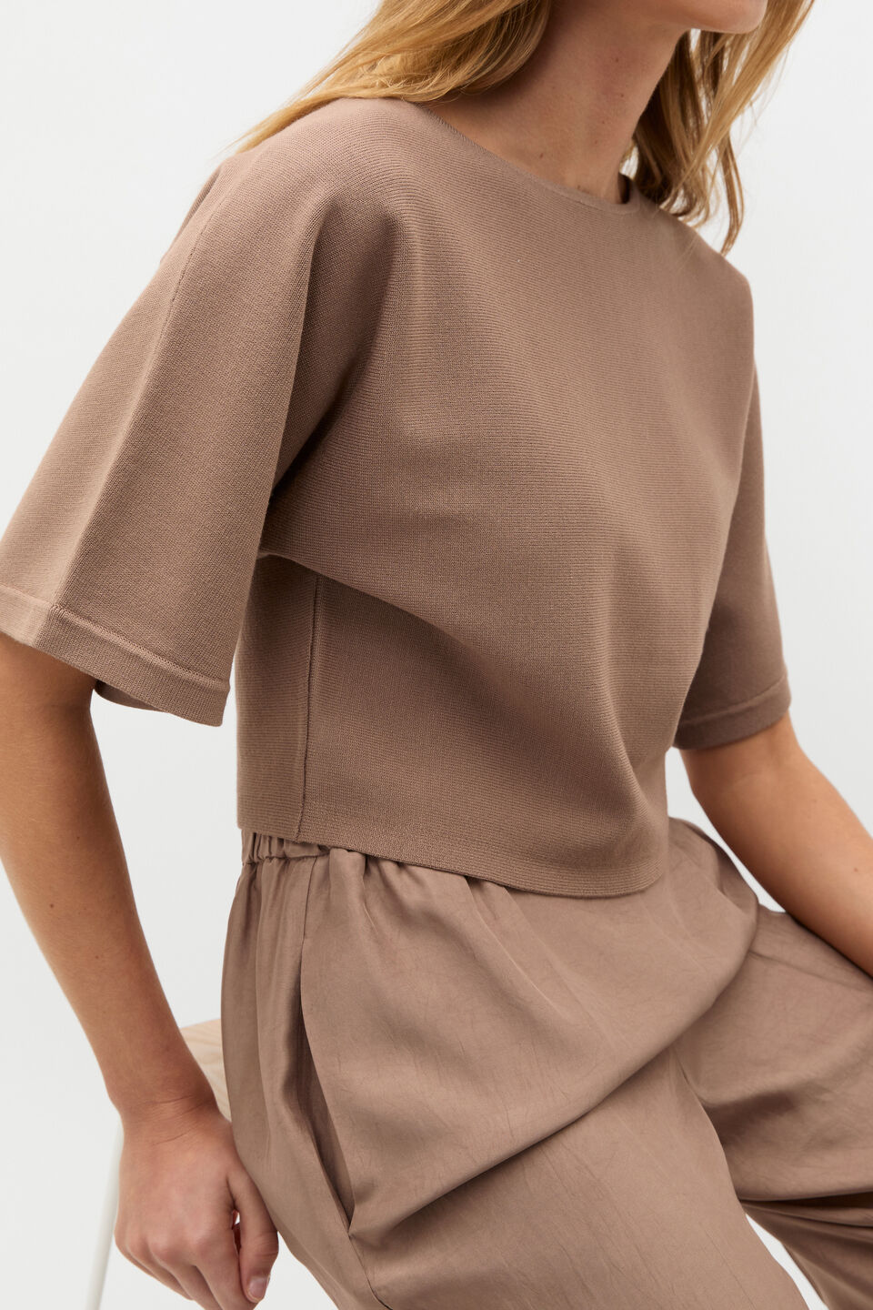 Compact Crepe Knit Top  Nutmeg